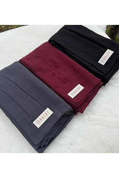 shalby طقم شالات قطنية مسطحة من تيسيتير مكون من 3 قطع (دخاني غامق-بورجوندي-أسود)