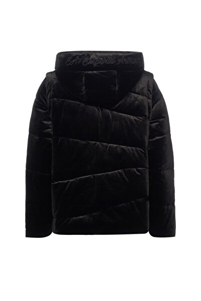 EA7 Women's Black Coat with Removable Zippered Hood and Sleeves Matching Embroidered Logo Pockets 7W000441 Af156