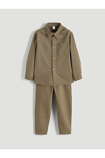 LC Waikiki Lcw Kids Basic Long Sleeve Boys Shirt and Pants 2-Piece