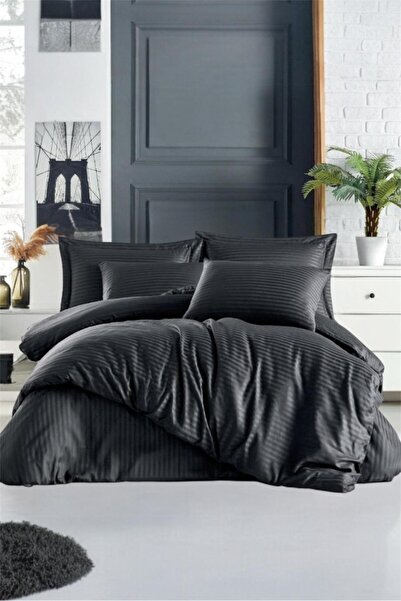 Bayev Berry Black Double Cotton Satin Duvet Cover Set 200 X 220