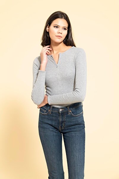 FOR YOU MODA Citcitli Grey Cibin Bluse mit Reißverschluss vorne