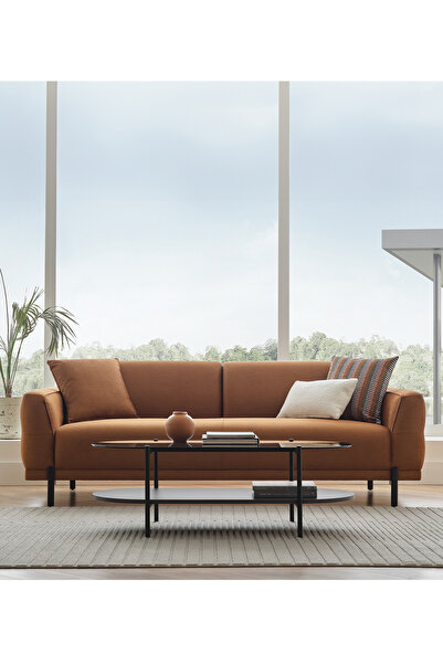 Enza Home Terra Kadife Dokulu, 3'lü Yataklı Koltuk - Açık Kiremit