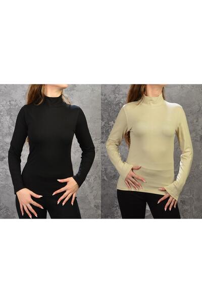İDOL GİYİM Women's Long Sleeve Turtleneck Viscose Bodysuit Set of 2