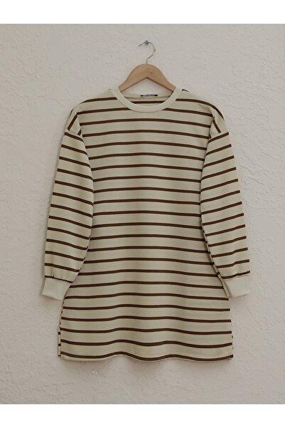 HİJABAYA Ανοιχτό Wortex Sweat με ριγέ μανίκια και ριμπάνα φούστα