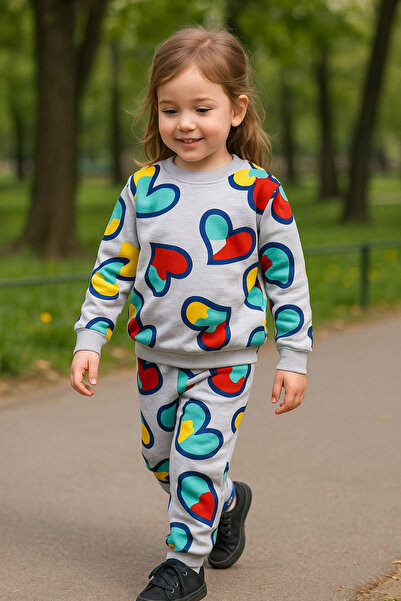 bebeksy Girl's Heart Patterned Pajama Set 6-10 Years Old