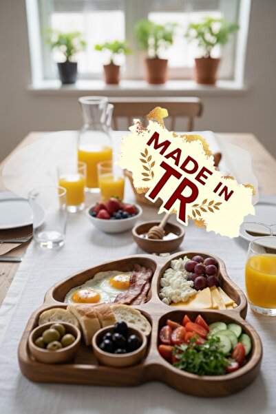 Ayd ahşap Natural Beech Wood 4-Compartment Presentation Plate. Food-Grade Organic Oil, Multi-Purpose and Modern Design.