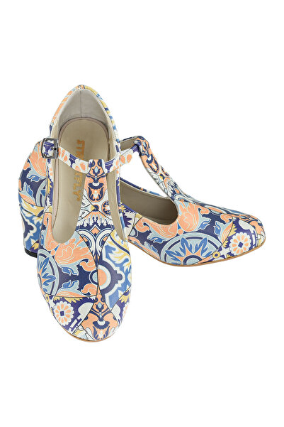 Streetfly Thick Heeled Printed Color Classic Women's Shoes
