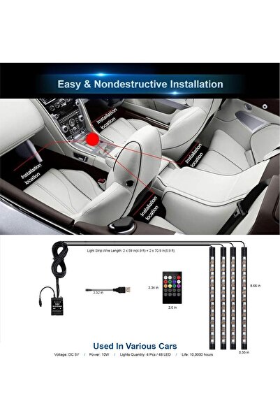MR.SMART F.T.C Mr Smart Car LED Interior Light Kit with Remote Control, 8 Colours, 4 Music Modes, USB Powered