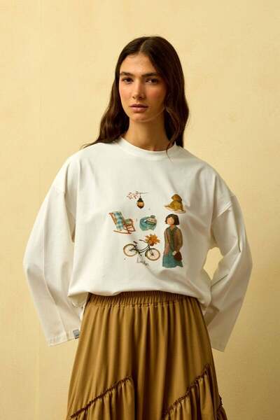 Ceylan Otantik Ecru Bicycle Printed Basic Body