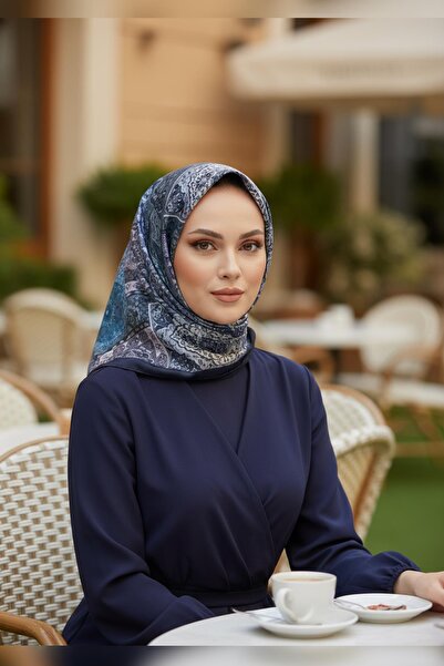 AFVENTE Ethnic Pattern Navy Blue Soft Cotton Scarf