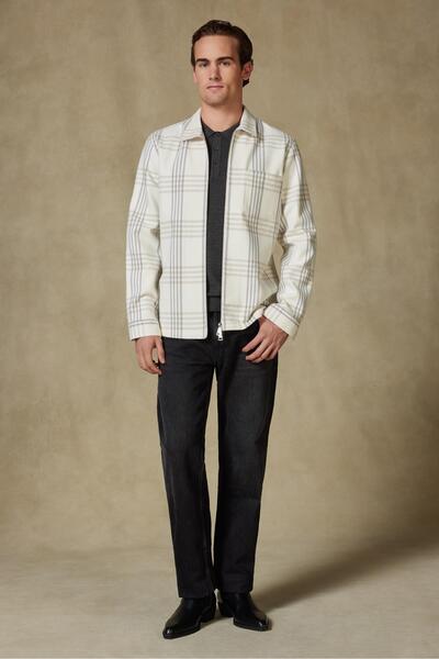 Abbate Prato Flanel Cotton Overshirt Fit Ecru Classic Collar Men's Plaid Overshirt