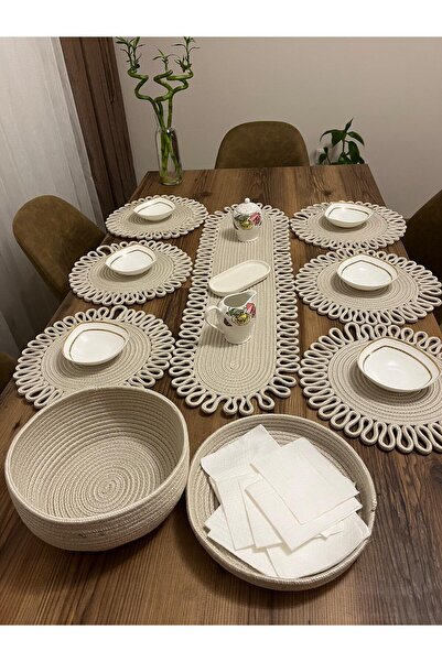 eftlyhome Runner Basket Set, Jute, Wicker, American Service, Cutlery Set, Plate Coaster, Presentation, Bread Basket