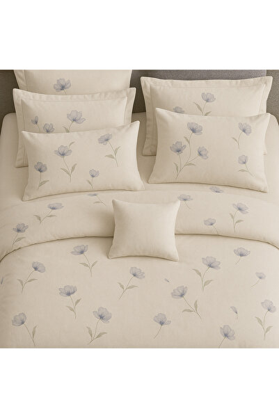 Casa Pucioasa 6-Piece Bed Linen - High Class Extra Fine Cotton, Cream with Purple Flowers -