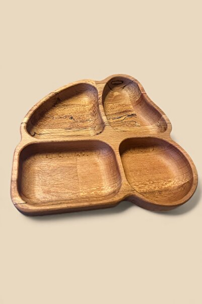 Ayd ahşap Natural Beech Wood 4-Compartment Presentation Plate. Food-Grade Organic Oil, Multi-Purpose and Modern Design.