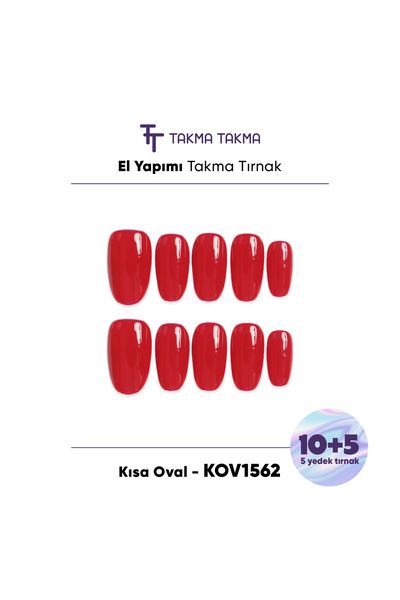 Takma Takma 15'li Kırmızı Kısa Oval KOV1562 Tekrar Kullanılabilir El Yapımı P...