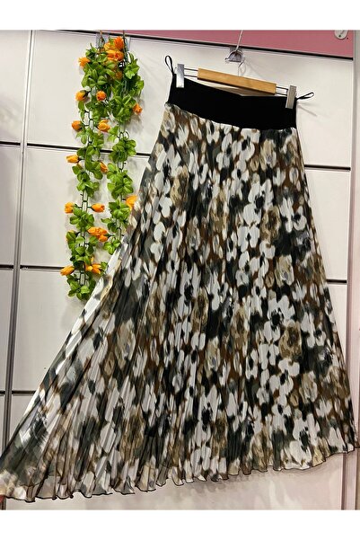 edu collection Patterned Chiffon Bohe Bell Skirt with Lining