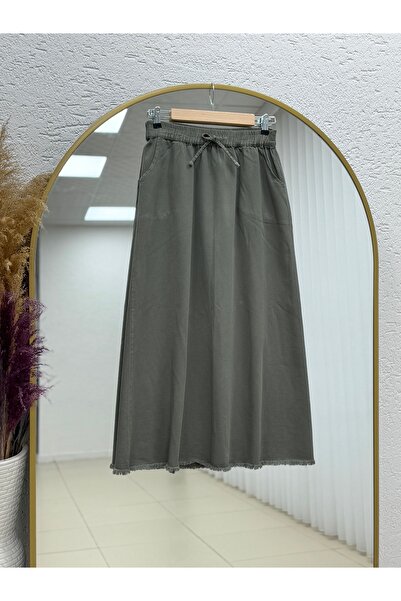 MİHRA STORE Feyona Six-Tassel Gabardine Skirt-Ma4281 Khaki