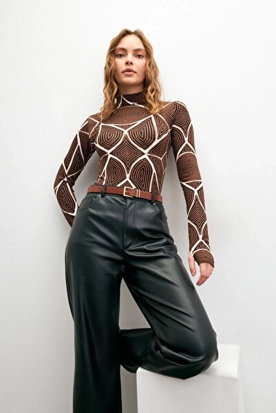 Yefrastore Women's Camel Black Piece Hypnosis Patterned Finger Detailed Body