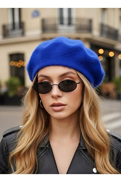 Goldmine Women's Plush Furry French Painter Beret Cobalt Blue