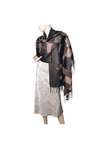 L-line fashion Women's shawl with lurex inserts, reversible, black/beige