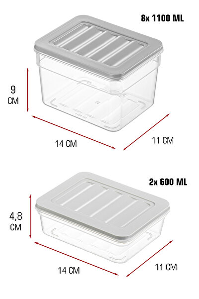 FİTHOME 10-Piece Refrigerator Organizer Storage Container Set – 8×1100 ml + 2×600 ml |   Microwave Compatible |   Bpa Free