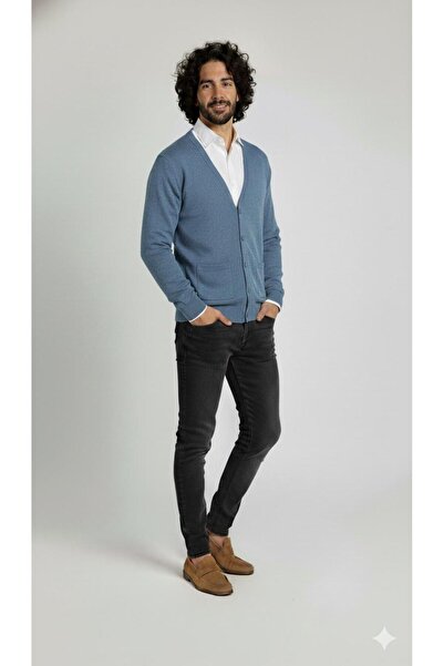 BLUEMOOR Men's Casual Thin Wool Knitwear V-Neck Buttoned Cardigan