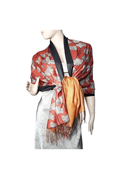 L-line fashion Women's shawl with lurex inserts, reversible, copper brown