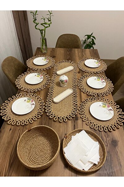 eftlyhome Runner Basket Set, Jute, Wicker, American Service, Cutlery Set, Plate Coaster, Presentation, Bread Basket