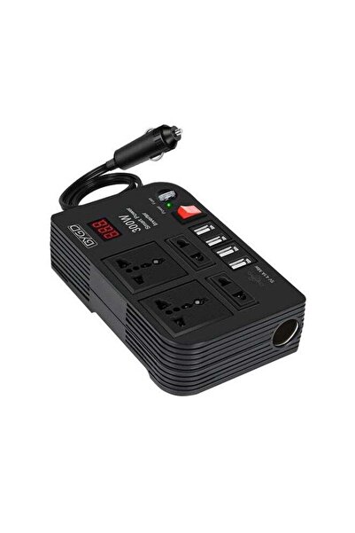 Generic Efficient 300W Car Inverter with 4 USB Ports, 2 Universal Sockets & LED Display