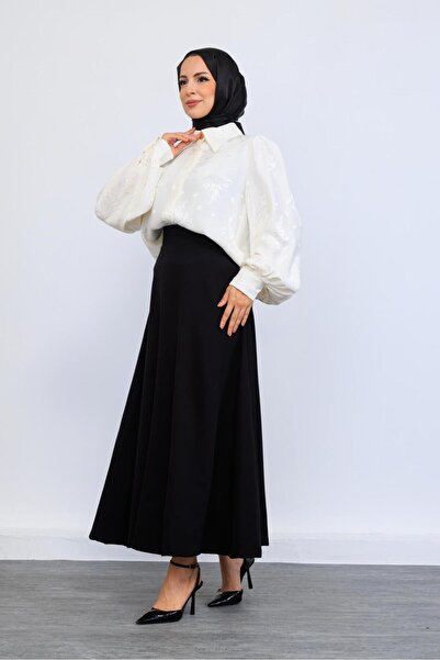 sedadenizstore Tesettür Şık Balon Kol Beyaz Gömlek Siyah Etek İkili Takım Dok...