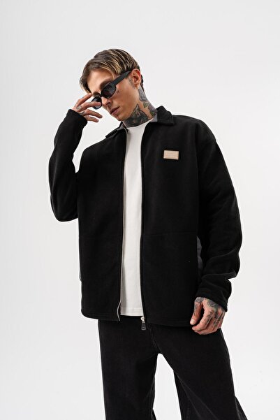 Respire Men's Zip Oversized Fleece Jacket Black