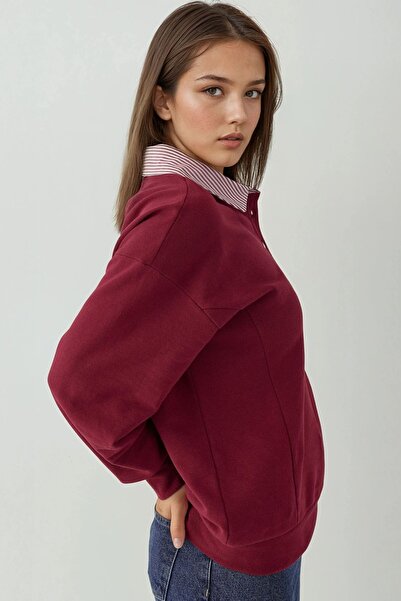 Hiccup Woven Garni Detailed Oversized Polo Neck Sweatshirt