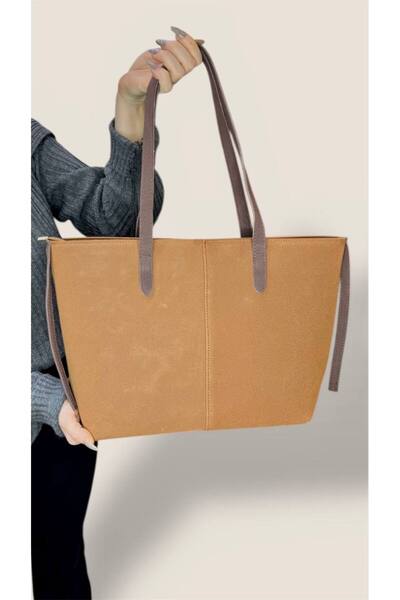 LOVELYSTORE Geantă de zi cu fermoar, cu volum mare, din piele intoarsa pentru...