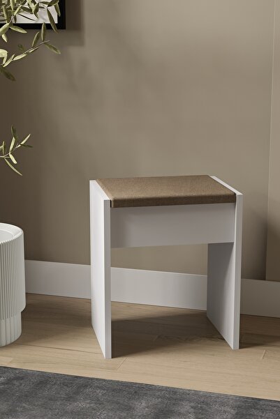 DEKORFİM Taburet pentru masă de machiaj, tapițat, alb – 47x40x30 cm