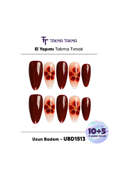 Takma Takma 15'li Kahverengi Uzun Badem UBD1513 Tekrar Kullanılabilir El Yapı...