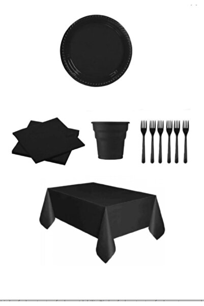 PartyX Plastik Tabak Bardak Çatal Peçete Masa Ört Set Gold Gümüş Siyah Sarı P...