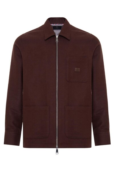 Abbate Monza Flannel Cotton Overshirt Fit Brown Classic Collar Men's Plain Overshirt