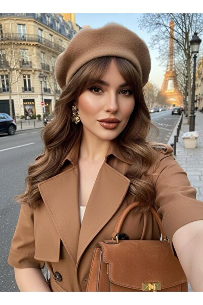 Goldmine Women's Plush Furry French Painter Beret Camel