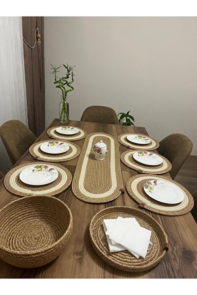 eftlyhome Runner Basket Set, Jute, Wicker, American Service, Cutlery Set, Plate Coaster, Presentation, Bread Basket