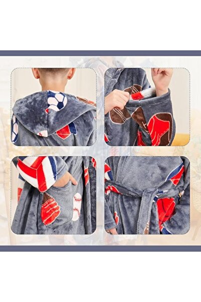 DELPI Fluffy bathrobe with hood and patch pockets, 3-4 years, Gray