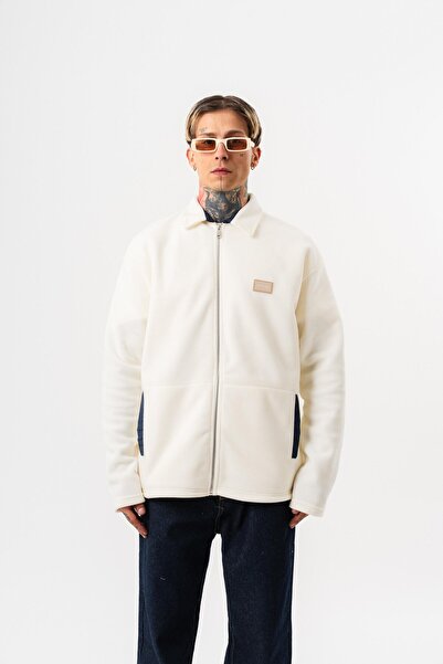 Respire Men's Zip Oversized Fleece Jacket Ecru