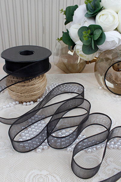 Mortex Black Chiffon Ribbon 2.5 cm 20 m - Wedding, Engagement, Bridal Shower, Gift, Decoration, Birthday, Party