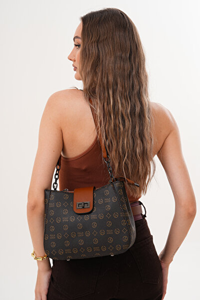 Morpelikan Women's Three-Compartment Lock Closure Adjustable Shoulder and Cross Strap Monogram Handle Shoulder Bag