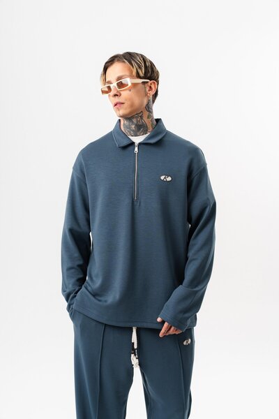 Respire Men's Half-Zip Modal Sweatshirt Petrol