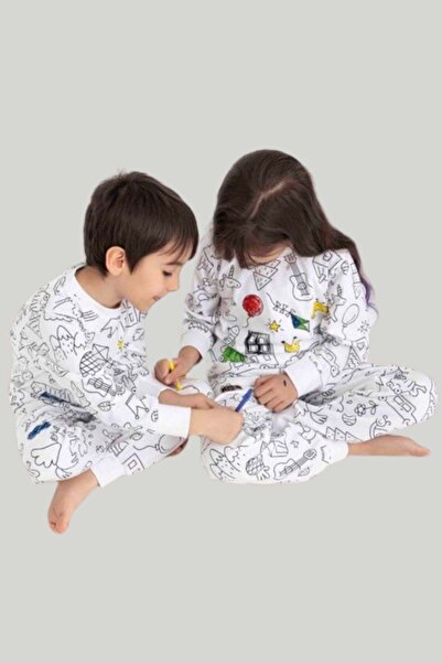 wakawakakidsstore Paintable Patterned Educational Children's Pajama Set (Unisex)