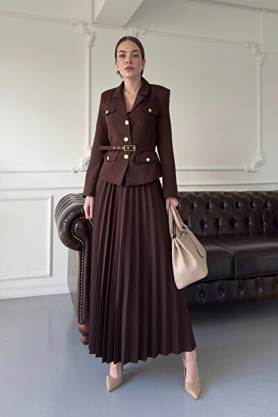 MAGARDE Set de design cu fustă plisată maro