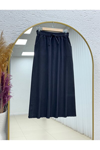 MİHRA STORE Fusta Feyona din Gabardină cu șase ciucuri-MA4281 Negru