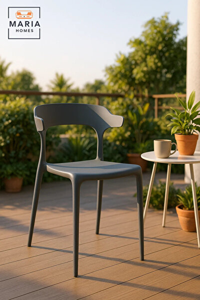MARIA HOMES Grey Plastic Dining Chair – Modern Lightweight Armless Chair for Indoor and Outdoor Seating
