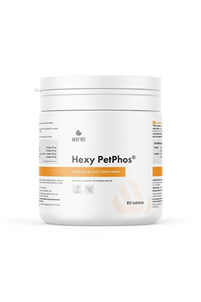 HEXYVET PHARMA Hexy PetPhos 60 tablete calciu, supliment nutritiv premium pentru caini