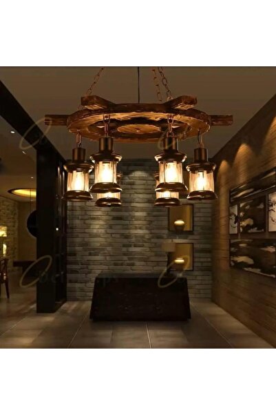 genernic Rustic Wooden Chandelier with Lantern Lights – Available in Several Sizes – E27 Base
